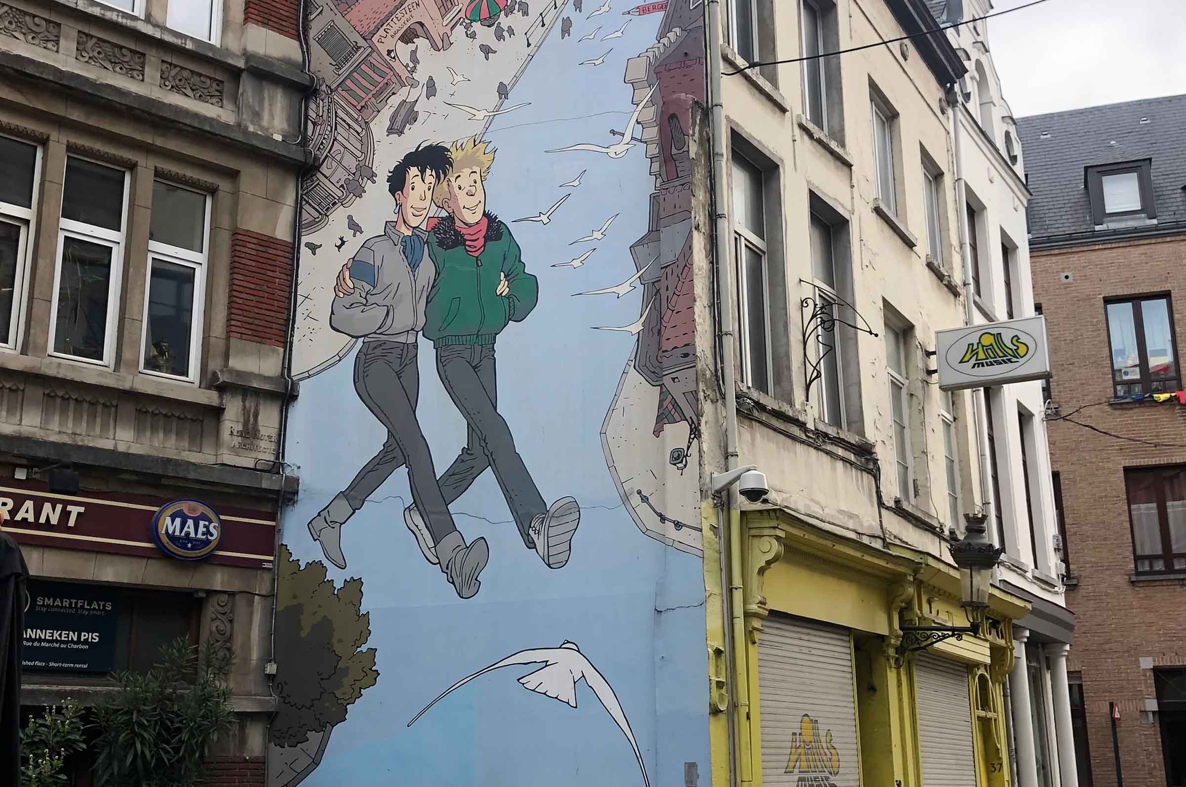 Two guys together mural